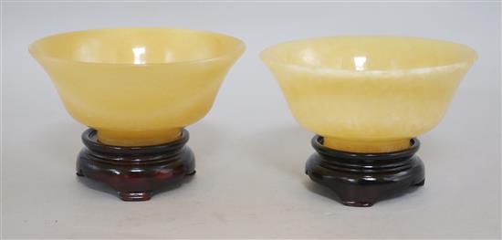 A boxed pair of Chinese hardstone bowls